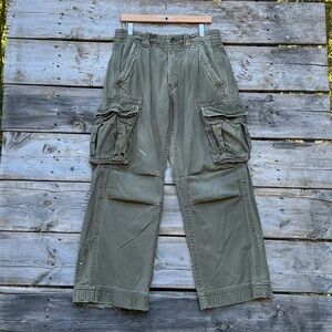 Hollister Surf Co. Heavy Green Cargo Pants Adjustable Drawstring Size Medium